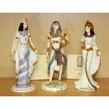 Three Coalport limited edition porcelain figurines of the Queen of Sheba, Tutankhamun and Cleopatra,