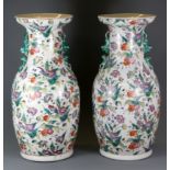 A pair of large 20th Century Chinese hand enamelled porcelain vases, H. 46cm.