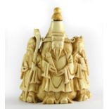 An early 20th Century carved ivory snuff bottle featuring the three lucky gods with ivory stopper,