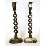 A pair of European 19th Century open twist bronze candlesticks, H. 30cm.