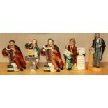 Five Royal Doulton figurines 'The Lawyer', 'Stop Press', 'The Clockmaker' and two of 'The