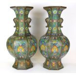 A pair of Chinese cloisonné on bronze octagonal vases, H. 36cm.