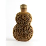 A Chinese carved wooden doubled gourd snuff bottle, H. 7.5cm. Prov. Penny collection, see Snuff
