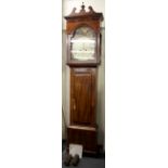 An 18th/ early 19th Century painted dial and inlaid mahogany longcase clock, H. 231cm.