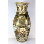 A large 19th Century lobed Japanese hand painted satsuma pottery vase, H. 42cm.