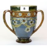 A Royal Doulton stoneware three handled cup, H. 18cm.