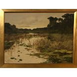 Dorus Arts (Dutch 1901-1961) gilt framed oil on board of marsh land.