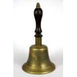 A Victorian brass school bell, H. 28cm.