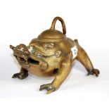 An early 20th Century Chinese cast brass/ bronze tea pot/ water dropper in the form of Chan the