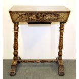 An 18th/ early 19th Century carved and gilt chinoiserie decorated work and games box, with ivory,