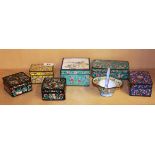 A group of six mid-20th Century Chinese Canton enamelled boxes, largest 11 x 11 x 7cm, and a