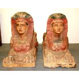 Architectural interest. A superb pair of large 19th Century painted and gessoed carved