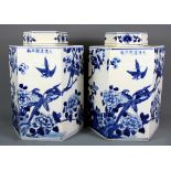 A pair of Chinese hand painted hexagonal porcelain jars and lids, H. 29cm.