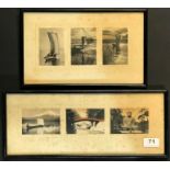 Two early 20th Century frames containing miniature Japanese photographs, framed size 40 x 16cm &