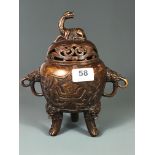 A 20th Century Chinese cast bronze censer, H. 23cm.