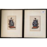 A pair of 19th Century Chinese paintings on rice paper of an Emperor and Empress, 27 x 35cm.
