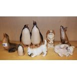 A group of seven Royal Copenhagen animal and bird figures, tallest 16cm.