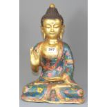 A Chinese cloisonné on gilt bronze figure of a seated Buddha, H. 38cm.