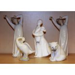 A group of two Lladro figures of children, two Lladro animal figures and a Royal Doulton figure of