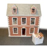 A vintage dolls house and contents, H. 62cm.