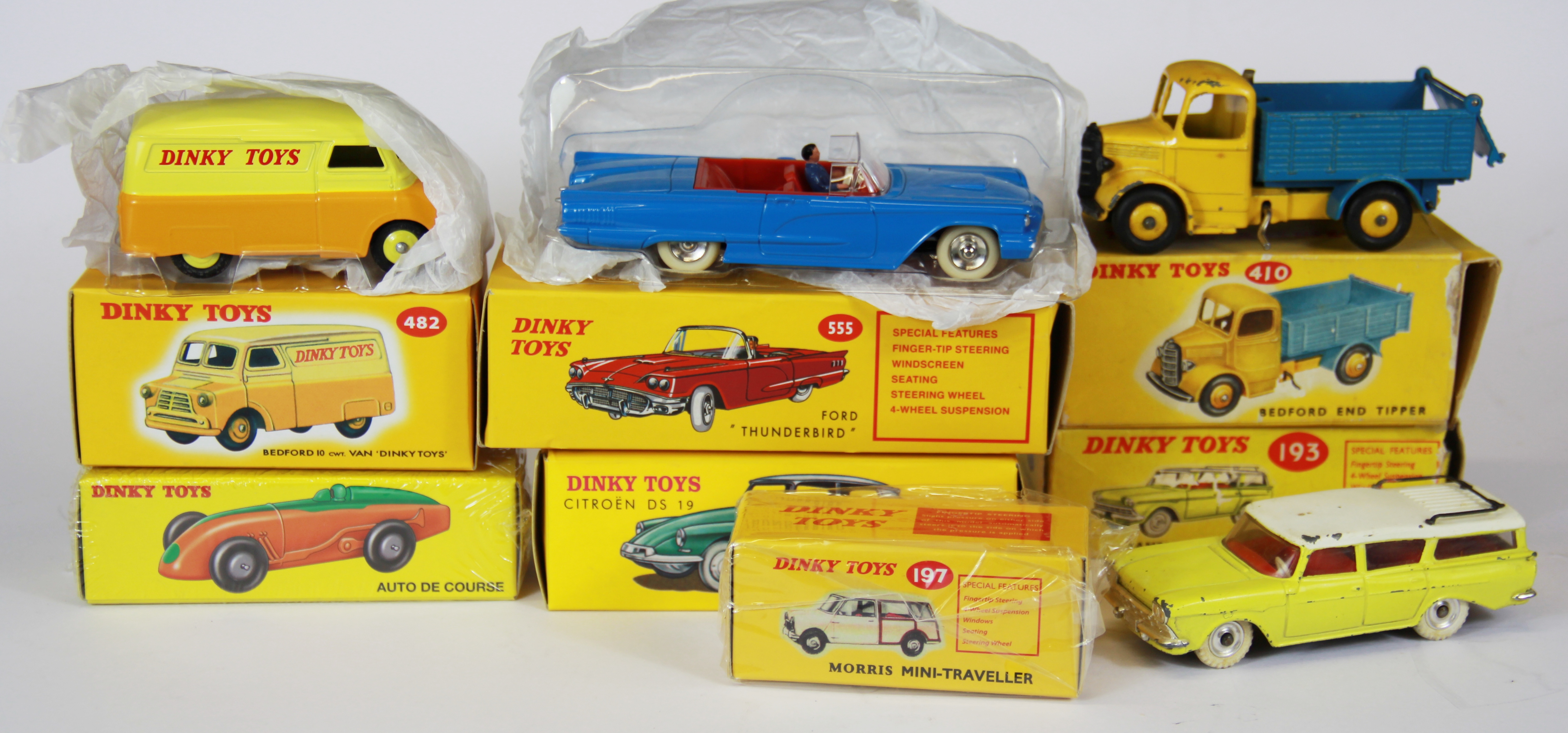 A group of seven Dinky die cast model vehicles.