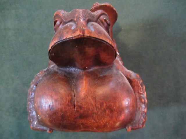 A Japanese Meiji period carved hardwood Okimono depicting a large pot bellied toad being clambered - Image 8 of 11