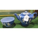 A Dudson's pale blue smear glazed teapot with white appliqué decoration,