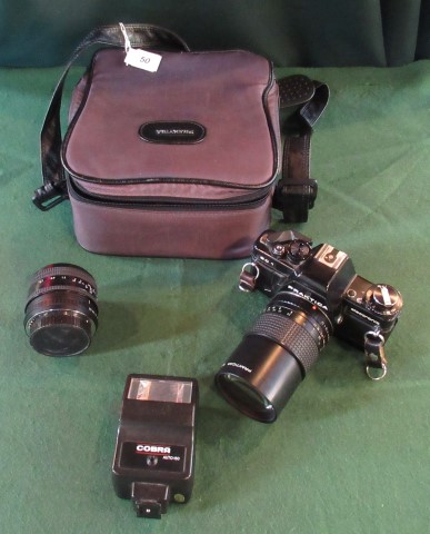 A Pratika SLR camera and accessories in fitted case.