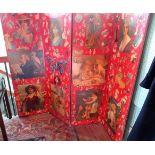 A four fold painted and decoupage boudoir screen.