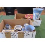 A collection of Wedgwood pale blue Jasperwares, Royal Winton bon bon dish and other items.