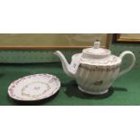 A late 18th century formerly factory ex Keeling & Co English porcelain ribbon bodied teapot and