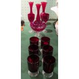 A series of twelve flashed and clear ruby glassware.