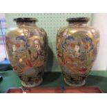 A pair of Japanese Taisho period large satsuma pottery vase, with two blind decoration.