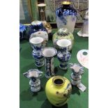 A collection of ceramics, to include: blue & white Chinese baluster vase, bearing faux marks.