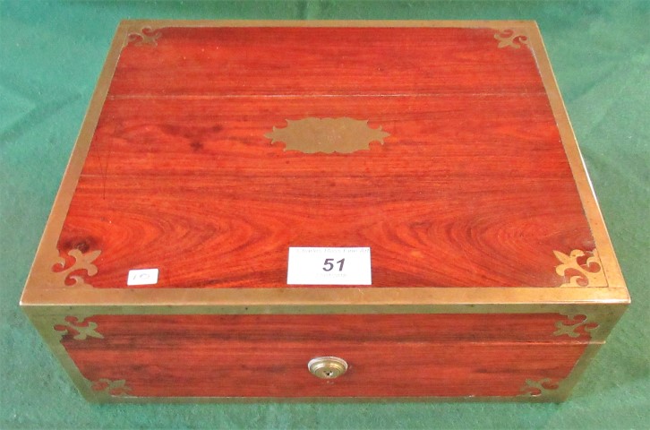 A brass bound rosewood writing case, with fitted interior.