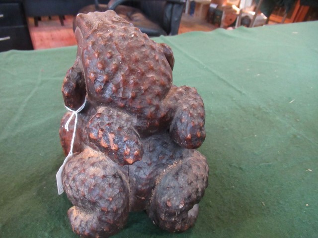 A Japanese Meiji period carved hardwood Okimono depicting a large pot bellied toad being clambered - Image 6 of 11