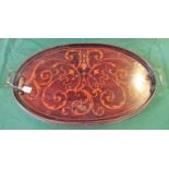 An Edwardian marquetry inlaid mahogany two handled gallery tray.