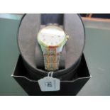 A presentation cased gents Citizen Eco-Drive water resistant wristwatch with gold plated detail.