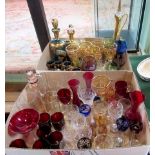 Two boxes of coloured glass, including: a Venetian liqueur decanter & stopper,