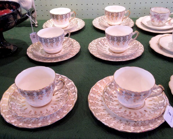 A mid-20th century Imperial bone china set of 8 teacups, saucers and tea plates,