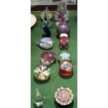 A collection of 14 various paperweights, including split cane and millefiore, Mdina etc.
