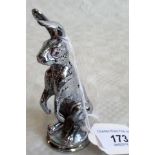 A chrome Alvis car mascot, cast as a hare standing on its hind legs, stamped AEL.