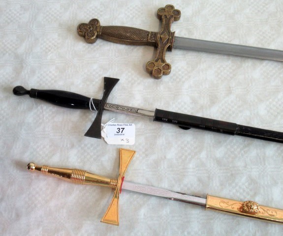 Three reproduction ceremonial swords, two with scabbard. - Image 4 of 4