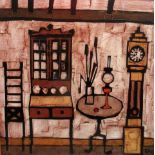 Colin Ruffell (born 1939), an interior still life study with bureau bookcase, chair,