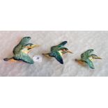 Three Beswick wall mounting kingfishers, numbered 729/1, 2 & 3.