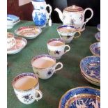 A Caughley reeded teapot, late 18th century, together with four assorted Caughley tea & coffee cups,