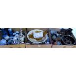 Three boxes of various items, including: Denby stoneware, Aldermaston pottery,