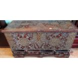 A 19th century, probably Spanish hardwood, close brass studded and brass bound mule chest,