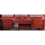 A Chinese rosewood cabriole leg kneehole dressing table, matching stool and mirror.