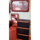 A canvas and wood bound cabin trunk, a robing mirror,